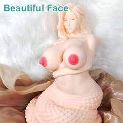 "Big Mermaid Female Figurine, Large Bust, Mermaid Tail, Realistic Nude Decorative Statue, Unique Grown-up Bedroom or Office Art"
